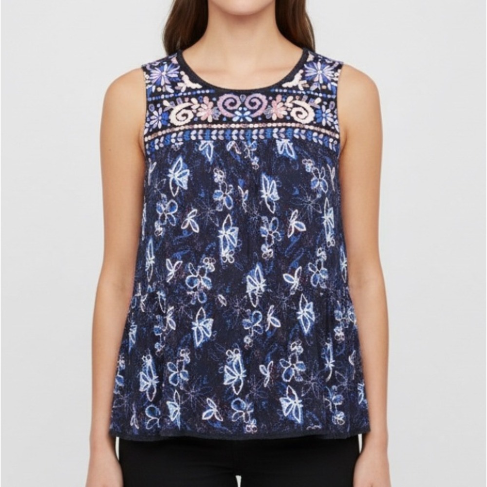 ONE SEPTEMBER Anthropologie DEAUVILLE EMBROIDERED LACE Floral SWING BLOUSE/TOP S